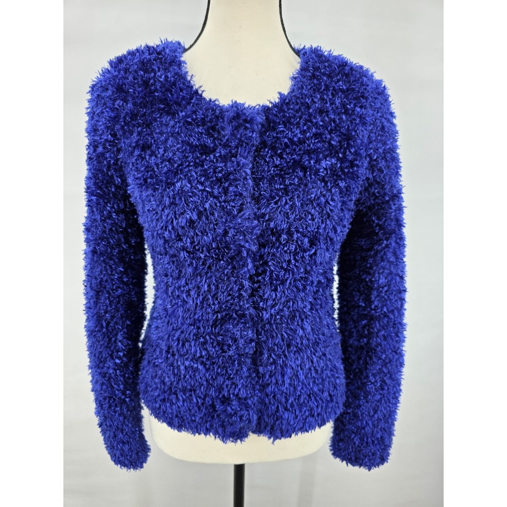 Michael Simon New York Royal Blue Eyelash Knit Fuzzy Cardigan Sweater Small